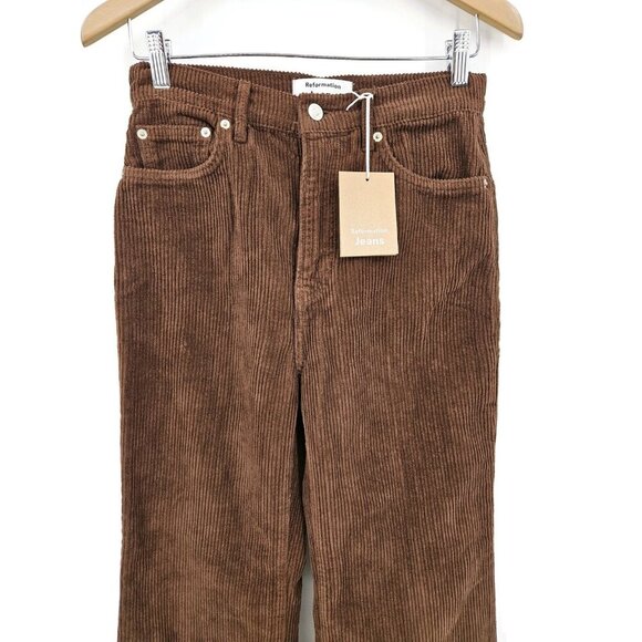 New Reformation Star High Rise Flare Corduroy Pants Womens 27 Brown - Picture 3 of 8